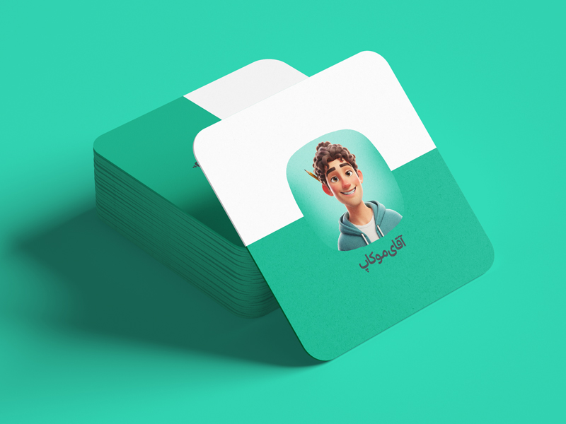 موکاپ لایه باز کارت ویزیت مربعی (گوشه گرد) به صورت دسته‌ای