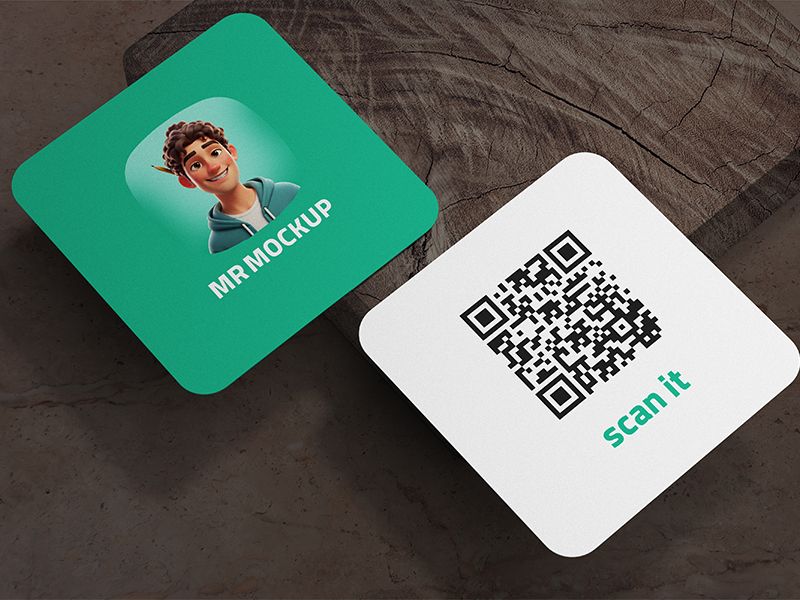 موکاپ کارت مربعی گوشه گرد با کد QR