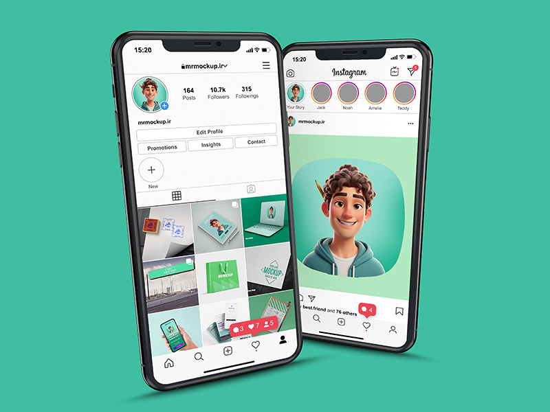 موکاپ اینستاگرام روی گوشی موبایل – دو حالت نمایش